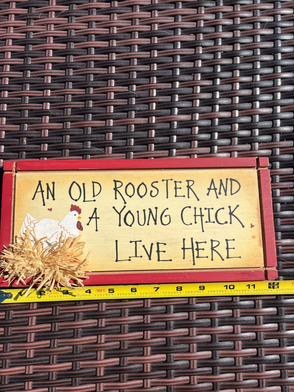 Farmhouse Rooster Wall Sign - Red Trim, Cream Background